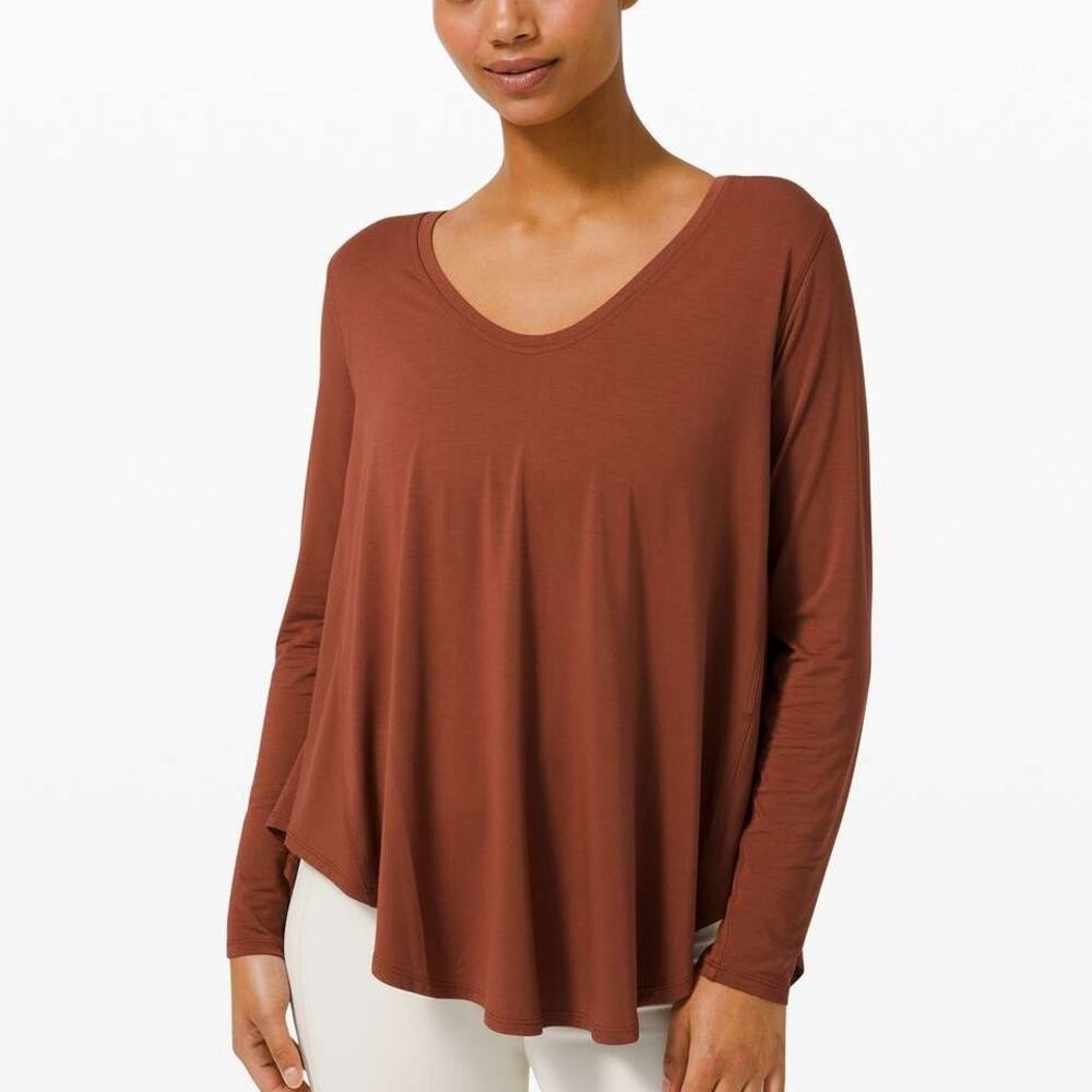 Lululemon Womens Ribbed Long Sleeve Top Size 10 Terracotta Brown Lounge Fall